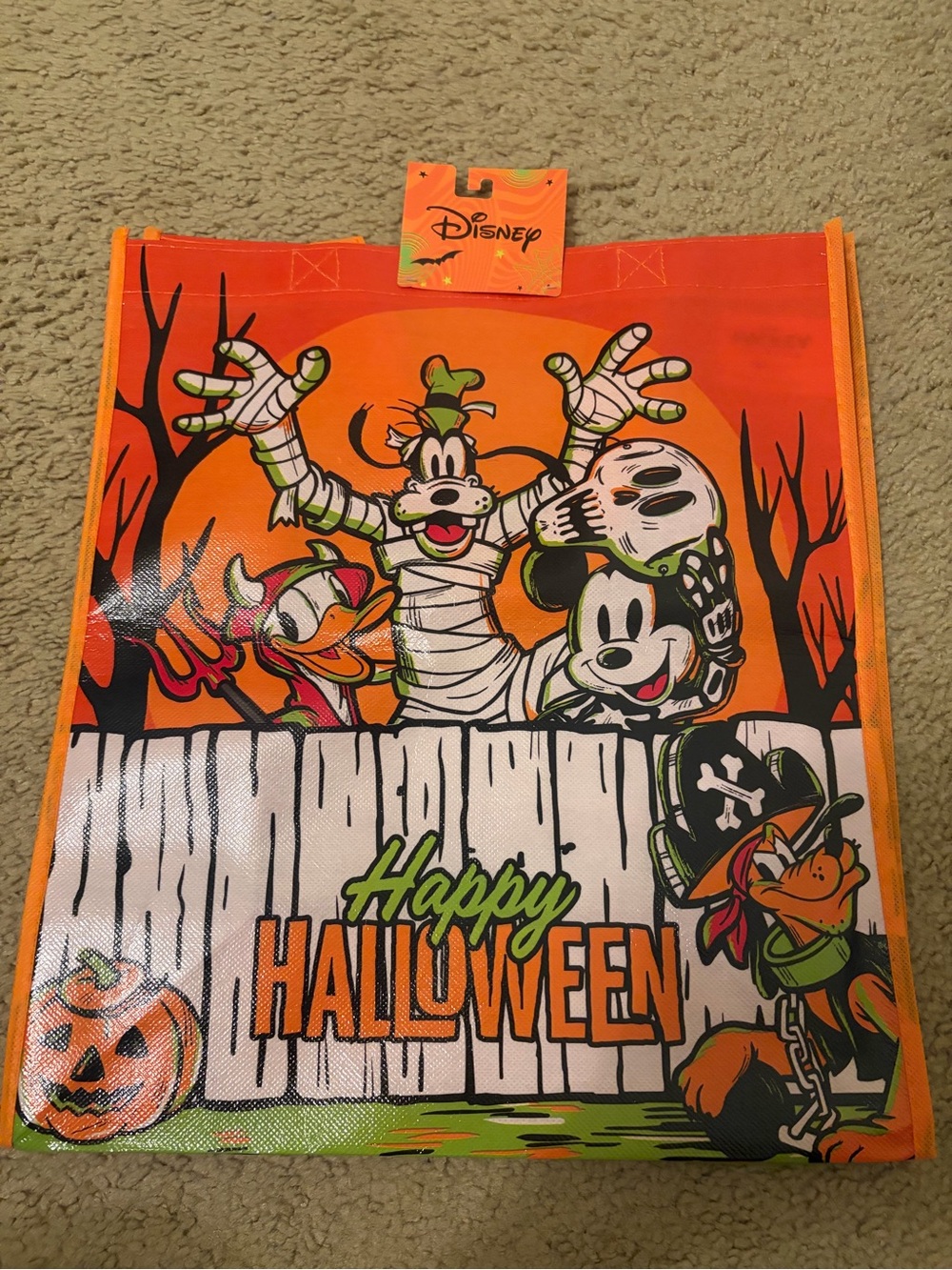 Disney Orange Halloween Trick-or-Treat Tote Bag with Green Accents